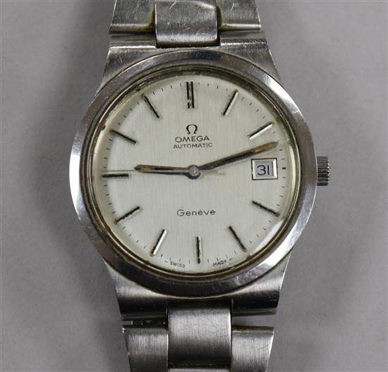 A gentlemans 1970s stainless steel Omega automatic wrist watch, movement c.1012, on a steel Omega bracelet.